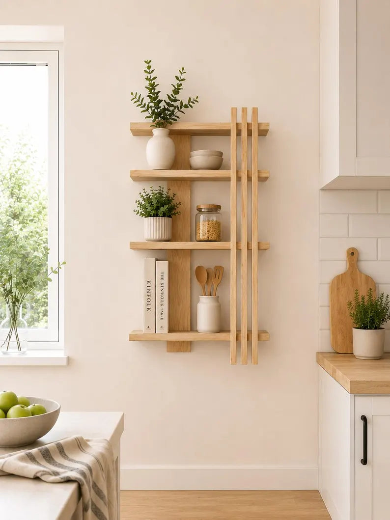 Modern Geometric Pine Shelf – Handmade Minimalist Floating Storage FRYDECO
