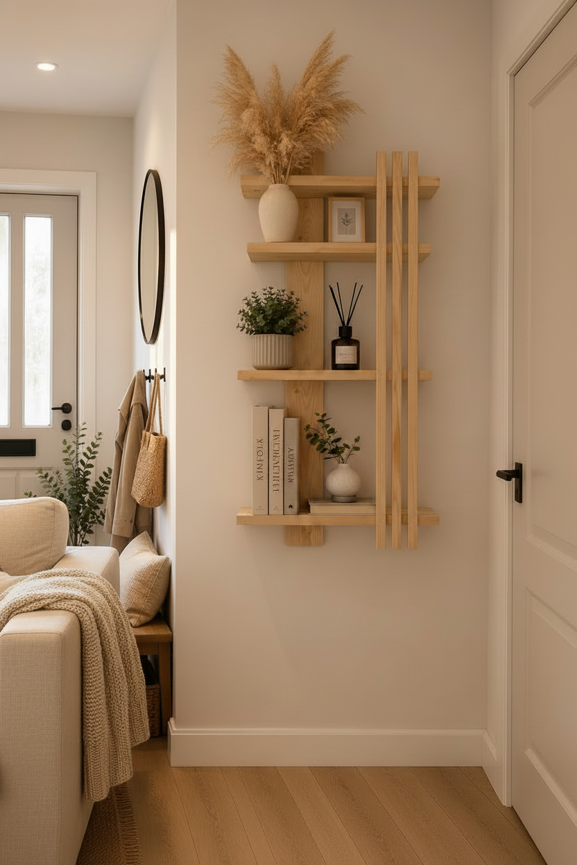 Modern Geometric Pine Shelf | Handmade Minimalist Floating Storage | FRYDECO