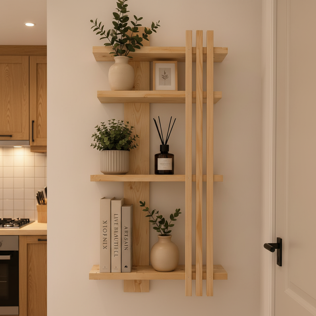 Modern Geometric Pine Shelf | Handmade Minimalist Floating Storage | FRYDECO