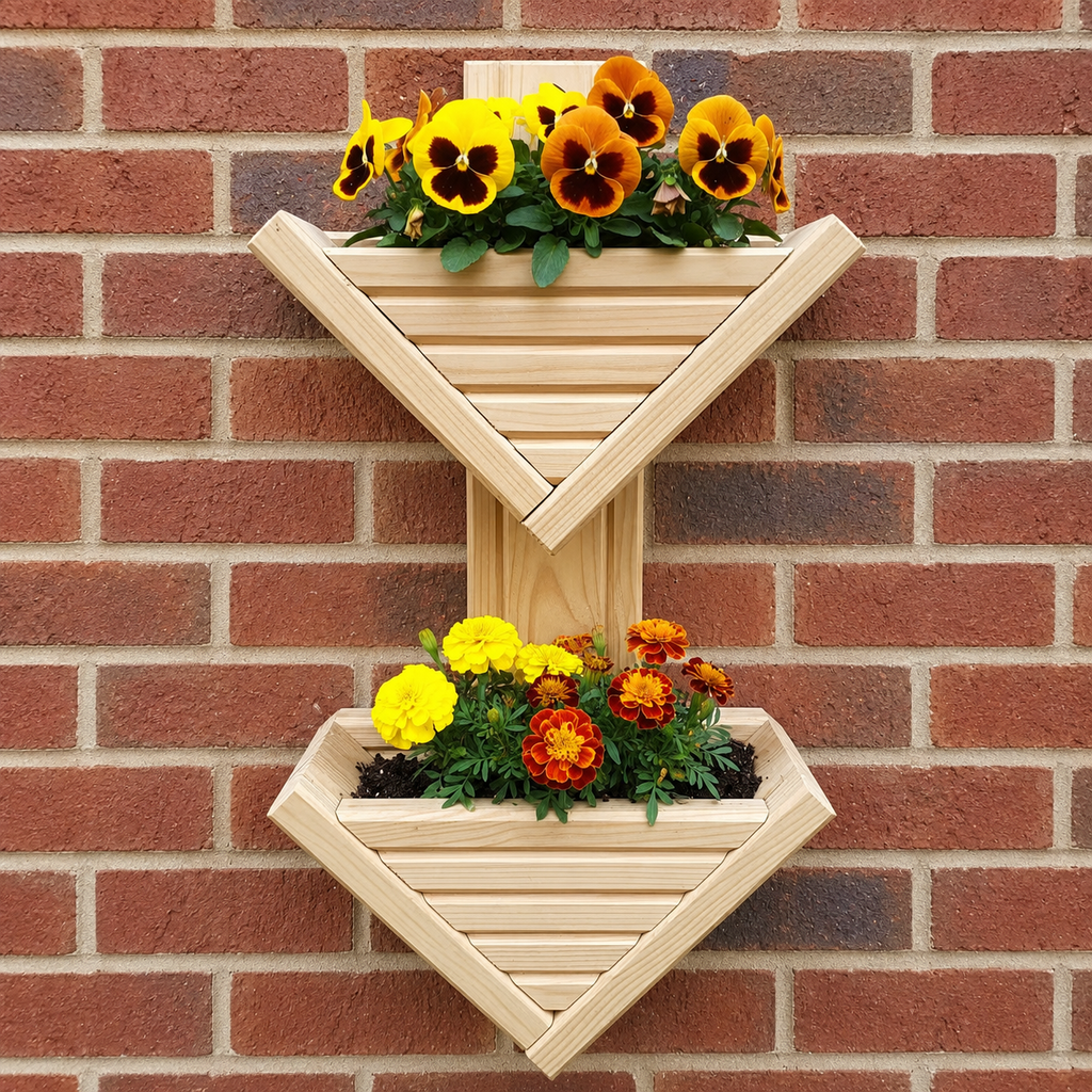 Diamond-Shaped Wall Planter 2 Tier - Geometric Garden Planter | FRYDECO