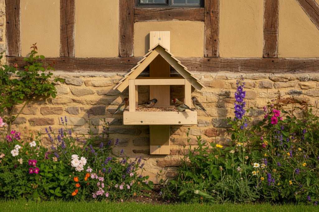 Wooden Bird Feeder with Pitched Roof - Handcrafted Bird House | FRYDECO