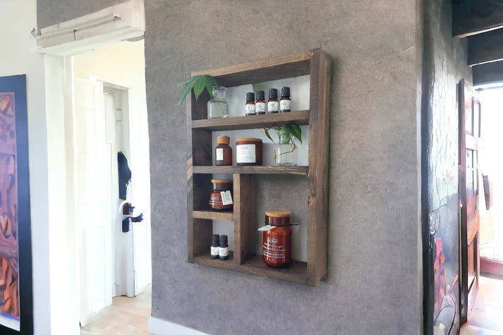 Essential Oils Wall Shelf - Rustic Wooden Display Shelf | FRYDECO