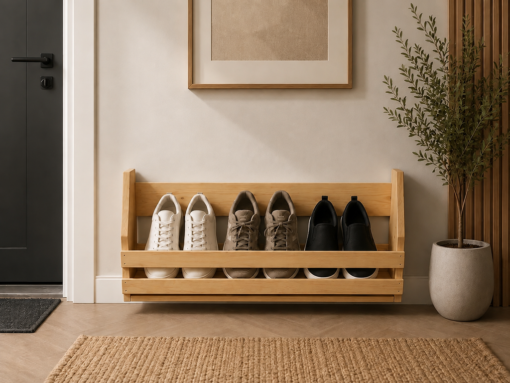 Wall Mounted Shoe Rack | Wooden Floating Shoe Shelf | Entryway Shoe Storage | Handmade Pine Hallway Organizer