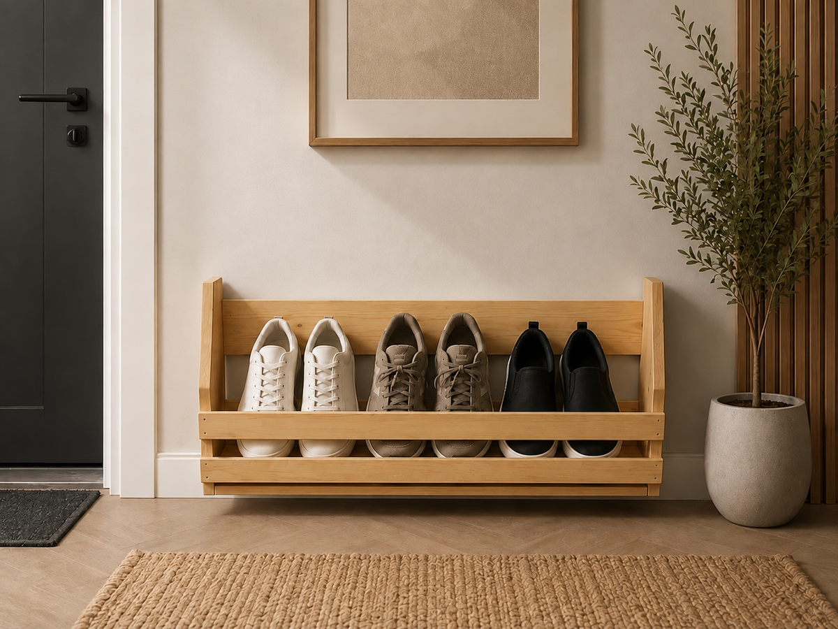 Wall Mounted Shoe Rack | Wooden Floating Shoe Shelf | Entryway Shoe Storage | Handmade Pine Hallway Organizer