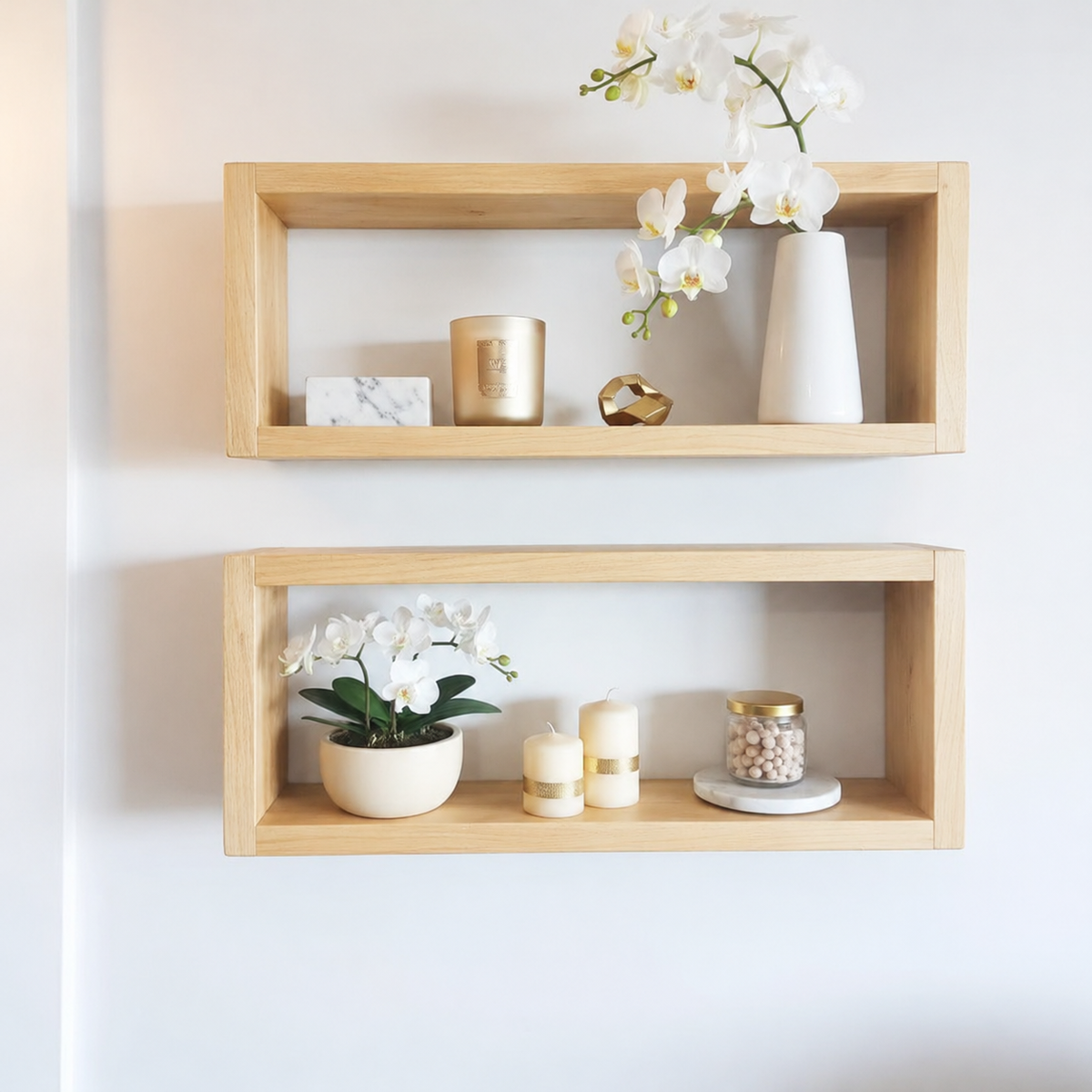 Medium Wooden Box Wall Shelf Set of 2 - Rustic Display Shelves | FRYDECO