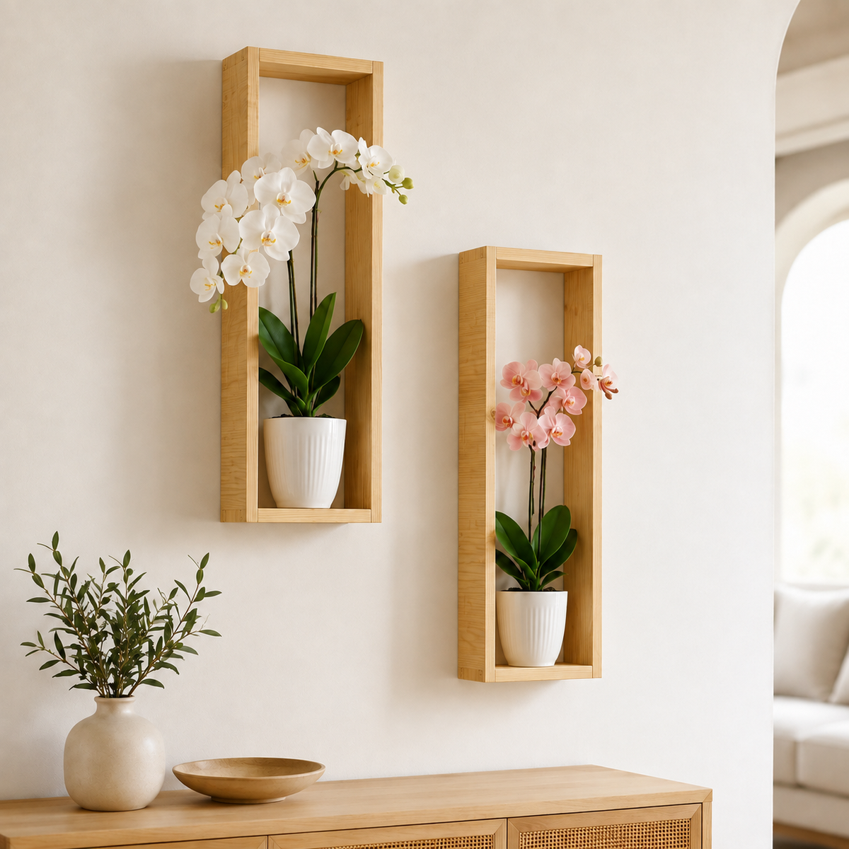 Long Vertical Wall Shelf Set of 2 - Rustic Wood Shelf | FRYDECO