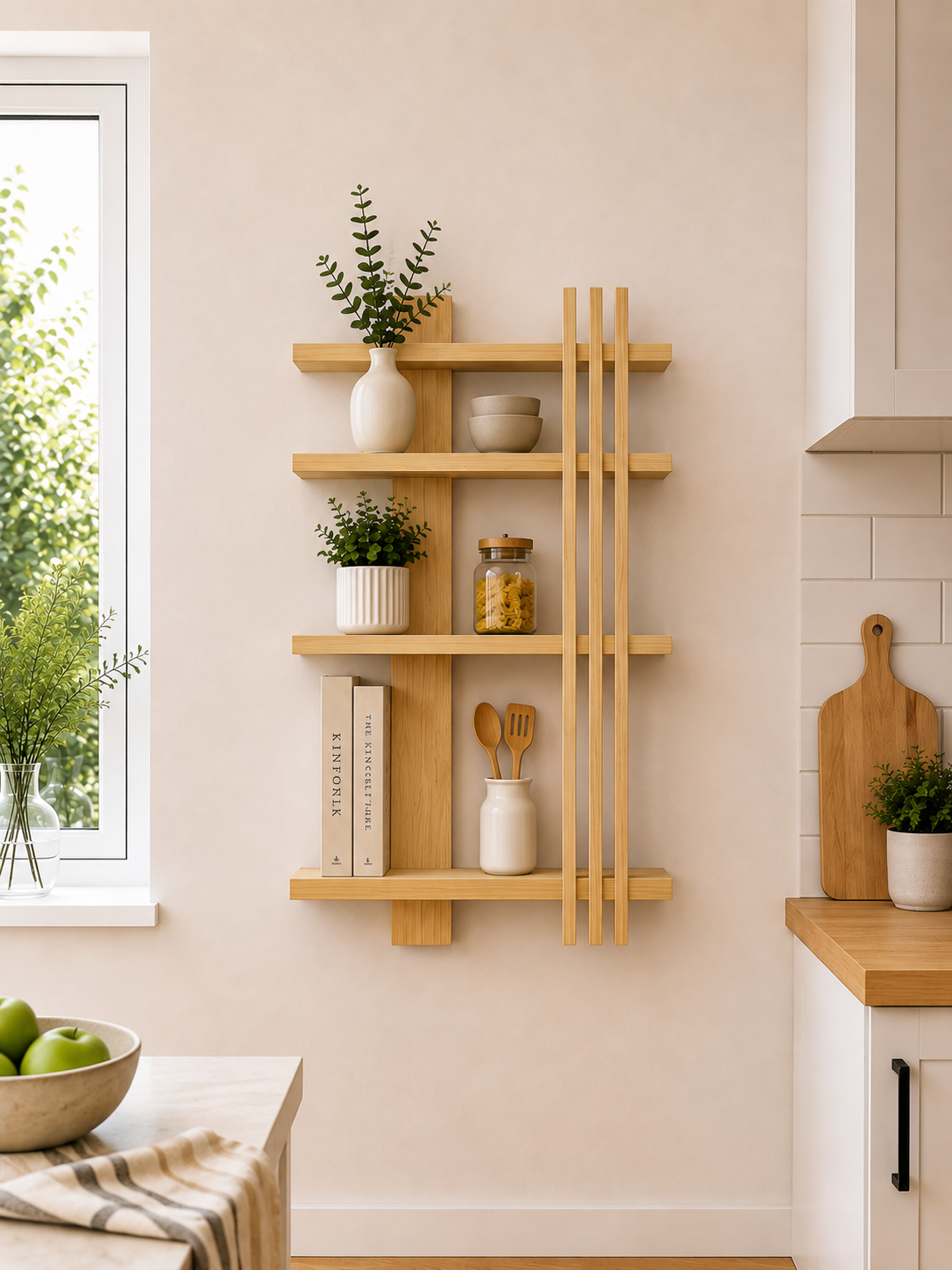 Modern Geometric Pine Shelf – Handmade Minimalist Floating Storage FRYDECO