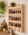 Wooden Spice Rack with Hooks | Wall Mounted Kitchen Shelf | FRYDECO