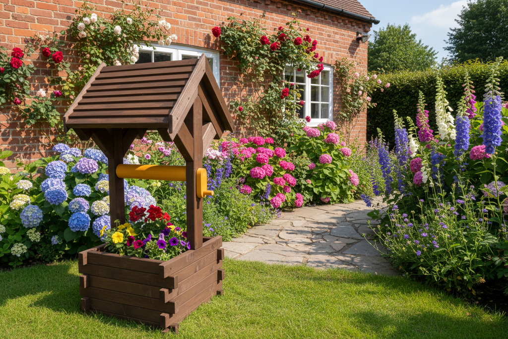 Wooden Wishing Well Planter – Handcrafted Garden Feature