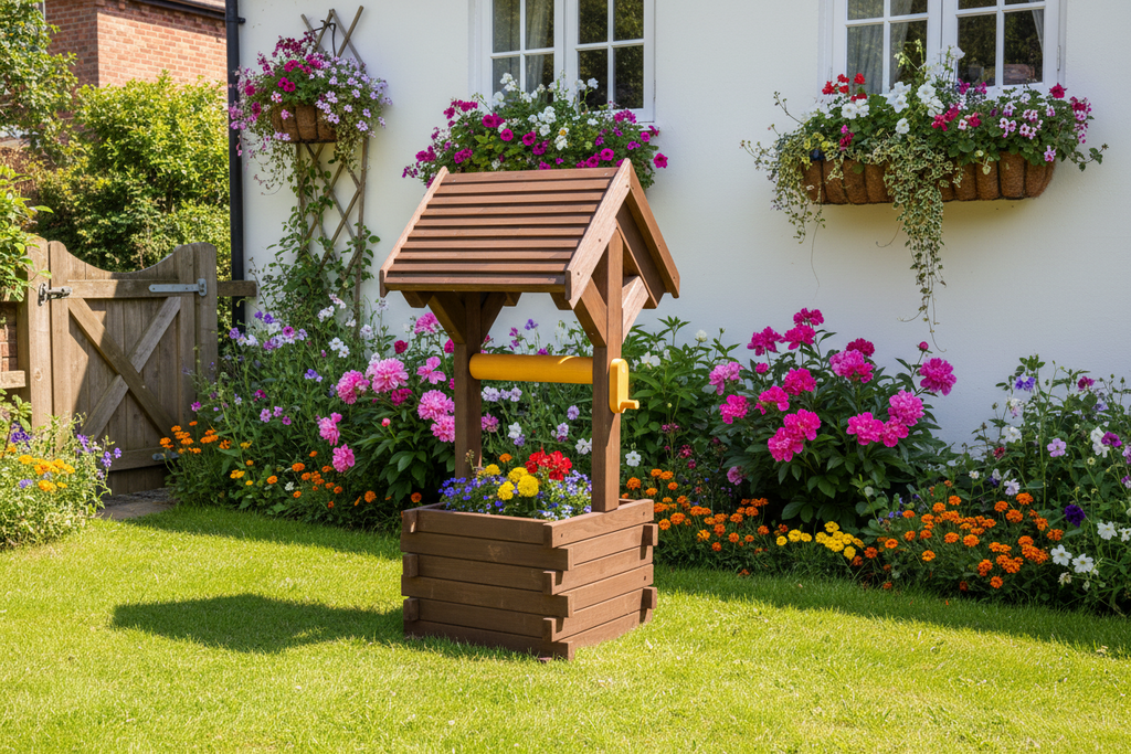 Wooden Wishing Well Planter – Handcrafted Garden Feature