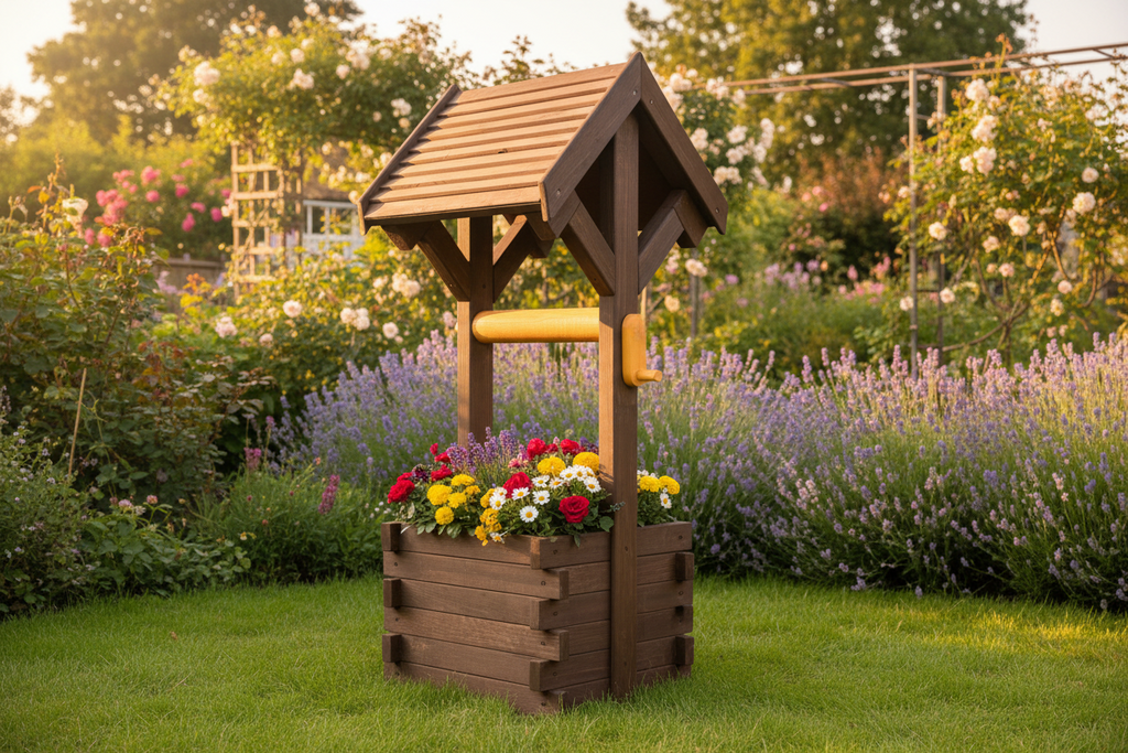 Wooden Wishing Well Planter – Handcrafted Garden Feature