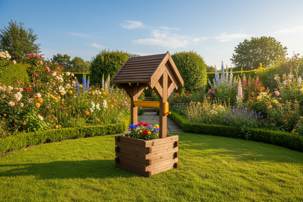 Wooden Wishing Well Planter – Handcrafted Garden Feature