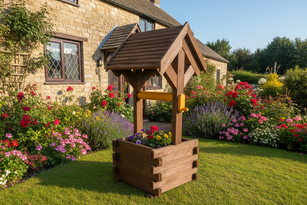 Wooden Wishing Well Planter – Handcrafted Garden Feature