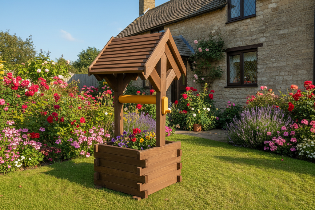 Wooden Wishing Well Planter – Handcrafted Garden Feature
