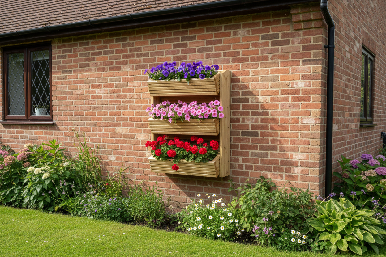 Cascading 3-Tier Wall Planter - Angled Wooden Garden Planter | FRYDECO