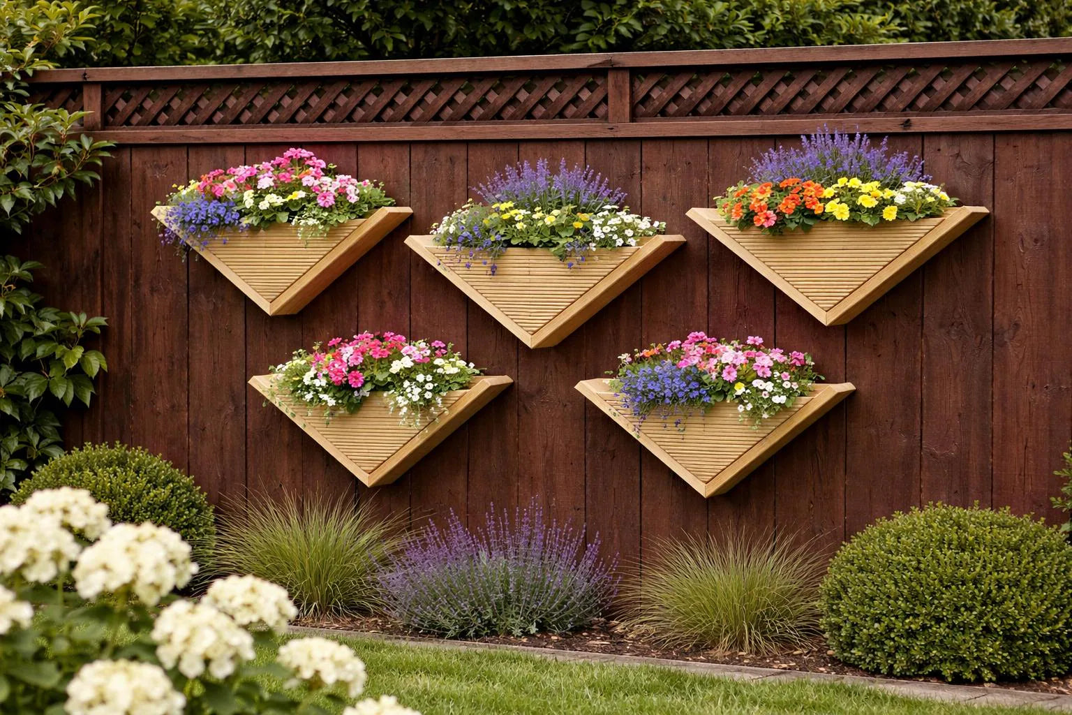 Wooden Triangle Wall Planter, Handcrafted UK Garden Flower Box, Vertical Herb Planter