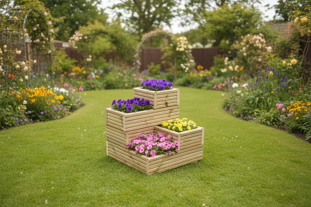 Wooden Corner Planter - Cascade Garden Stand | FRYDECO