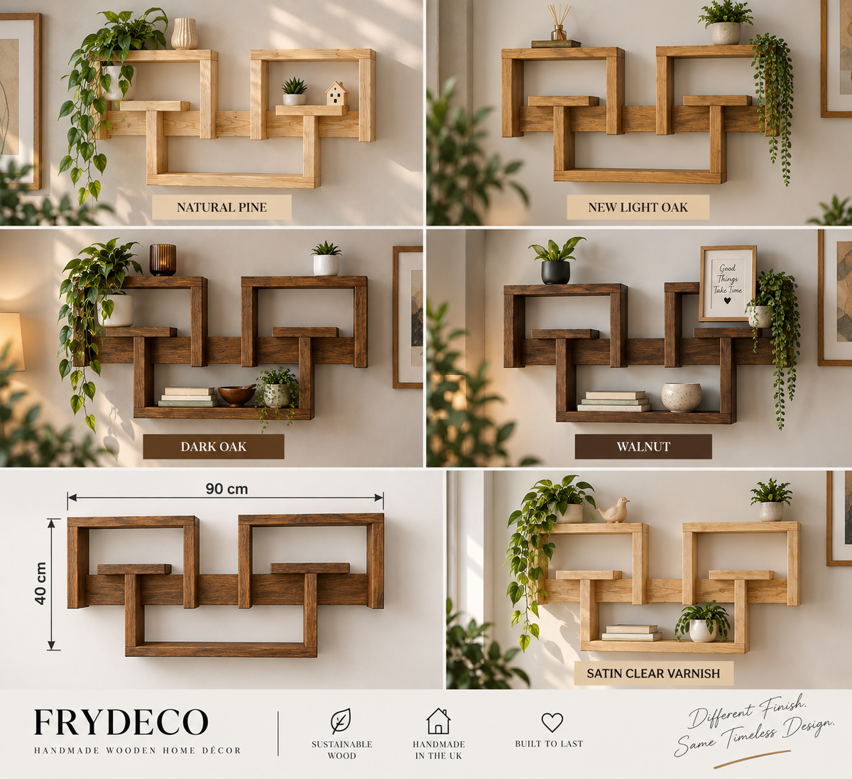 Interlocking Wooden Wall Shelf – Large Pine Display Shelf