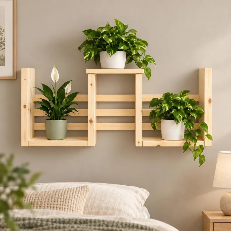 Handmade Multi-Level Pine Wall Shelf 90cm
