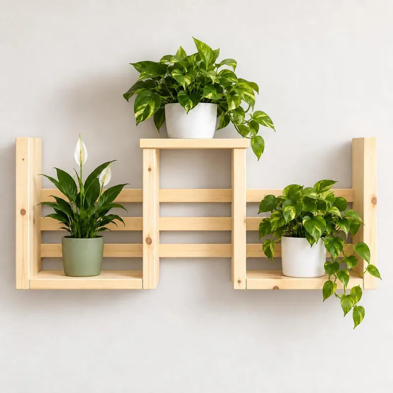 Handmade Multi-Level Pine Wall Shelf 90cm