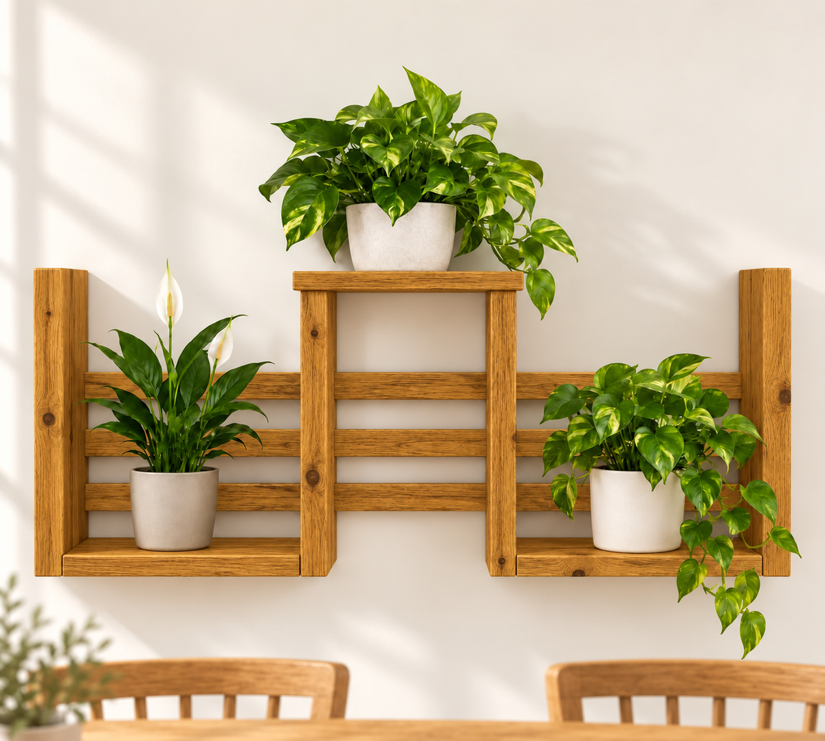 Handmade Multi-Level Pine Wall Shelf 90cm