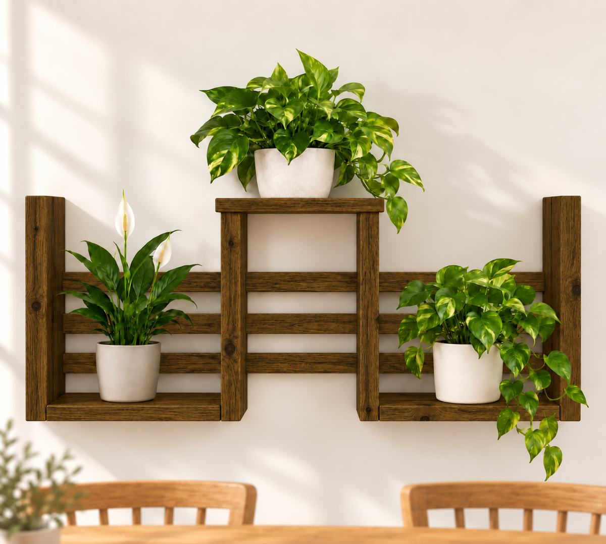 Handmade Multi-Level Pine Wall Shelf 90cm