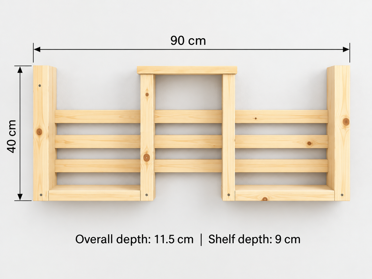 Handmade Multi-Level Pine Wall Shelf 90cm