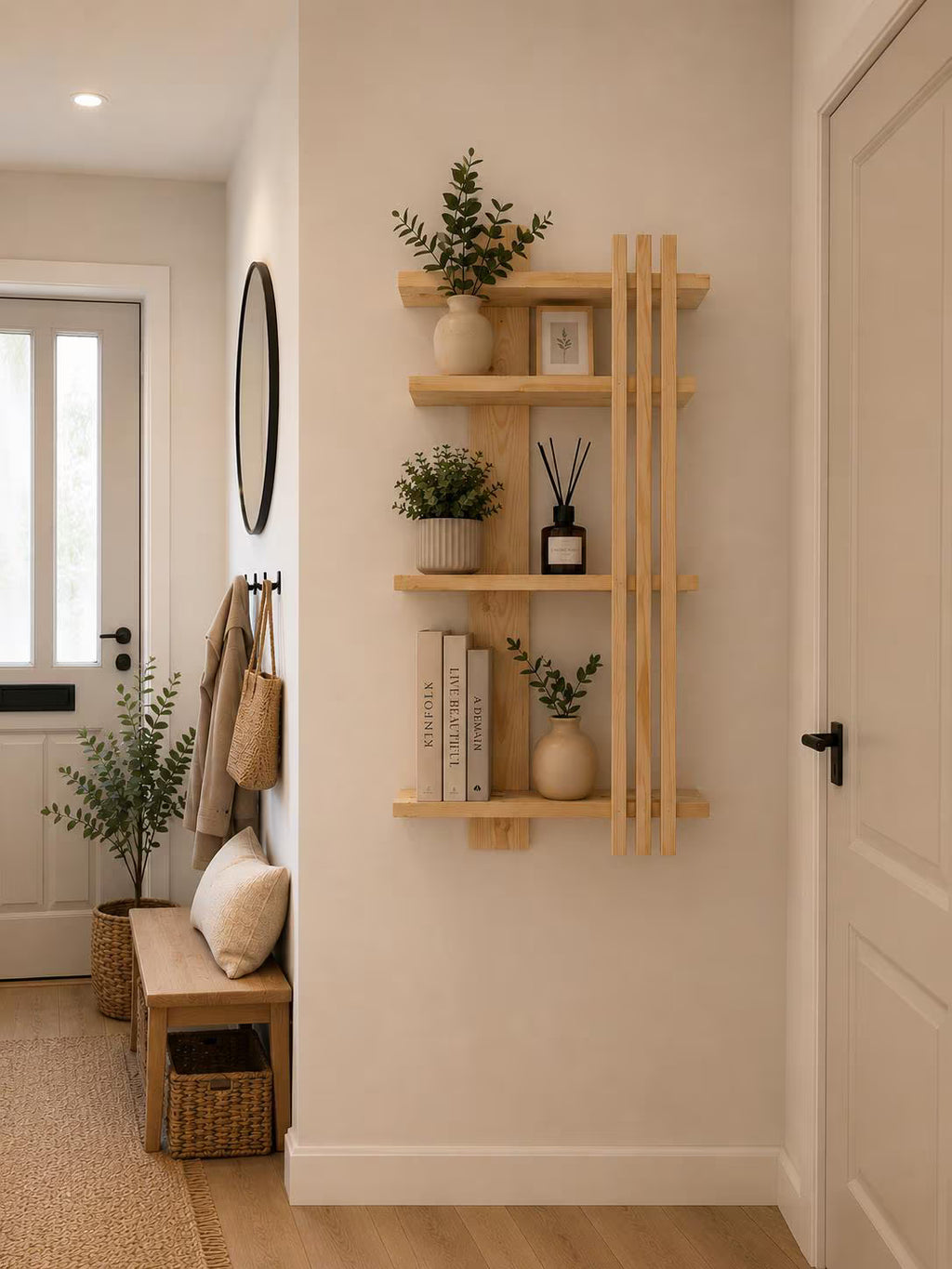 Modern Geometric Pine Shelf – Handmade Minimalist Floating Storage FRYDECO