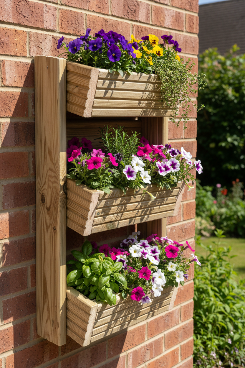 Cascading 3-Tier Wall Planter - Angled Wooden Garden Planter | FRYDECO