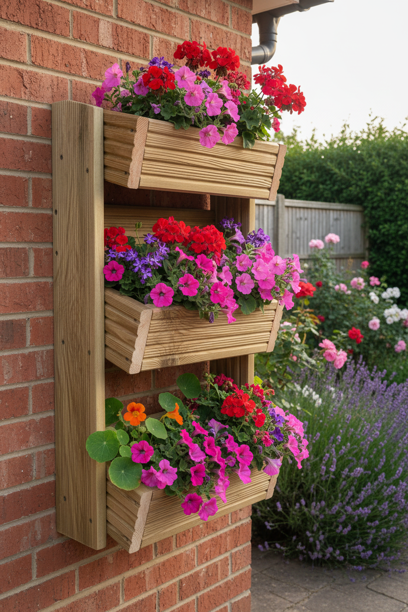 Cascading 3-Tier Wall Planter - Angled Wooden Garden Planter | FRYDECO