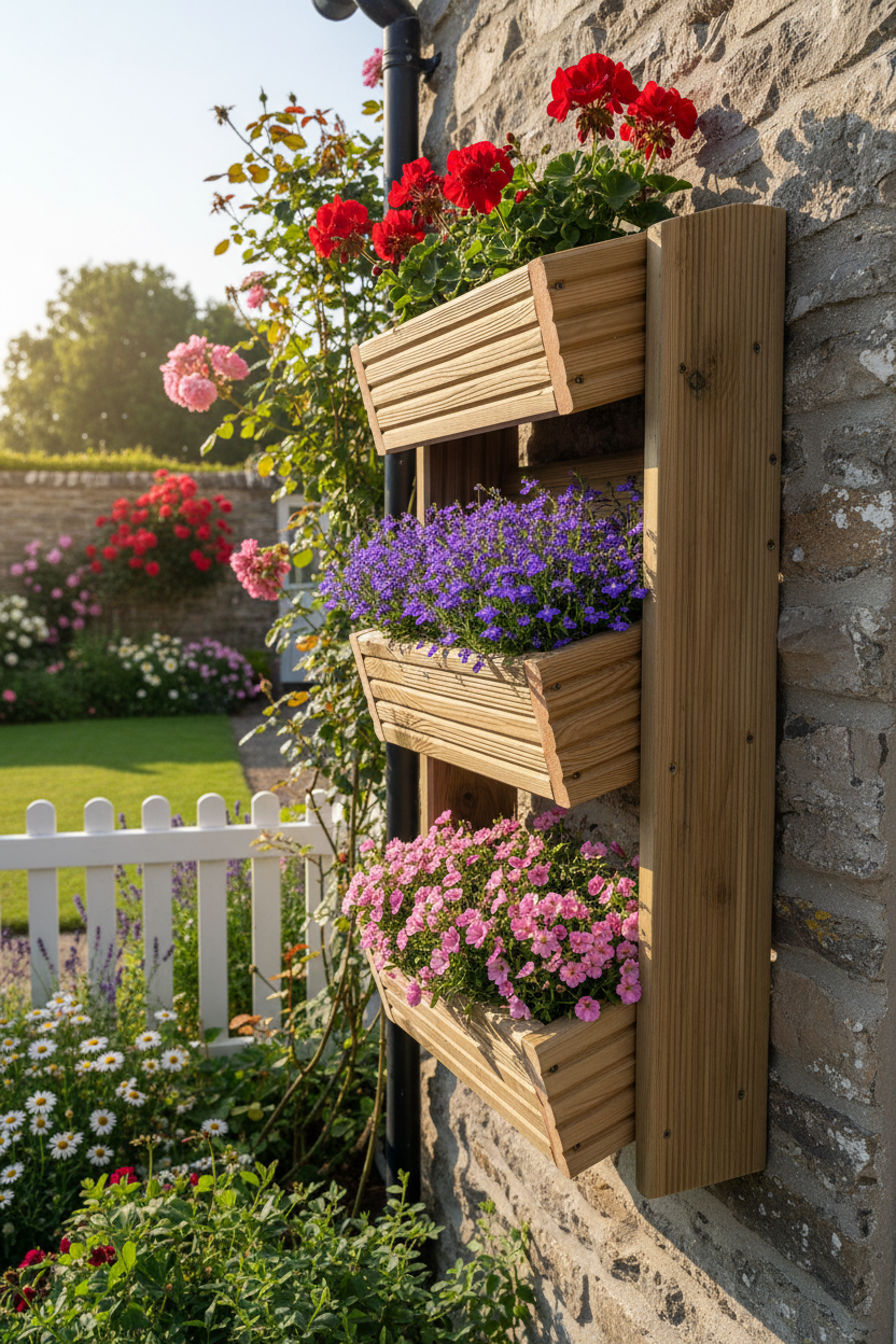 Cascading 3-Tier Wall Planter - Angled Wooden Garden Planter | FRYDECO