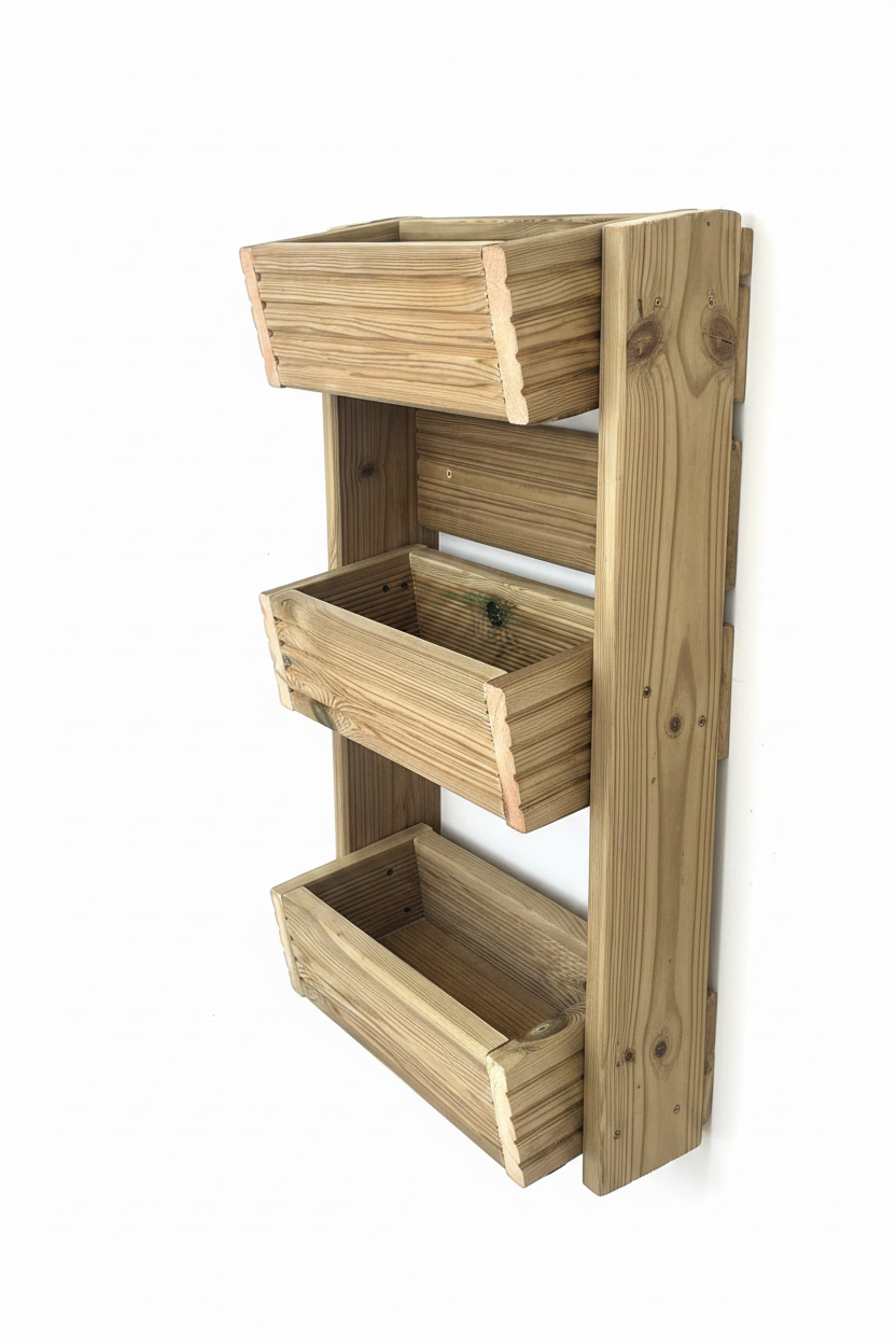 Cascading 3-Tier Wall Planter - Angled Wooden Garden Planter | FRYDECO
