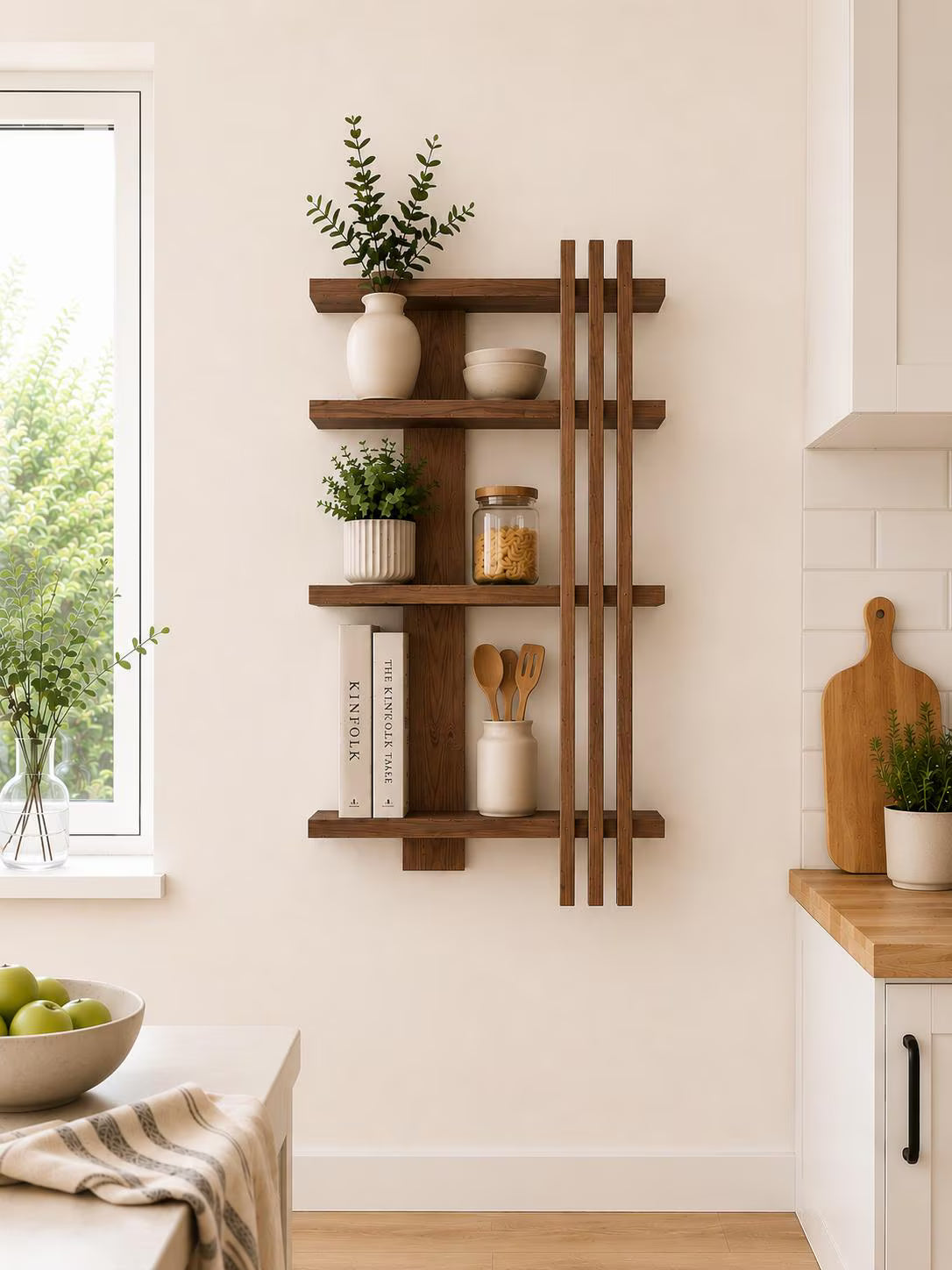 Modern Geometric Pine Shelf – Handmade Minimalist Floating Storage FRYDECO