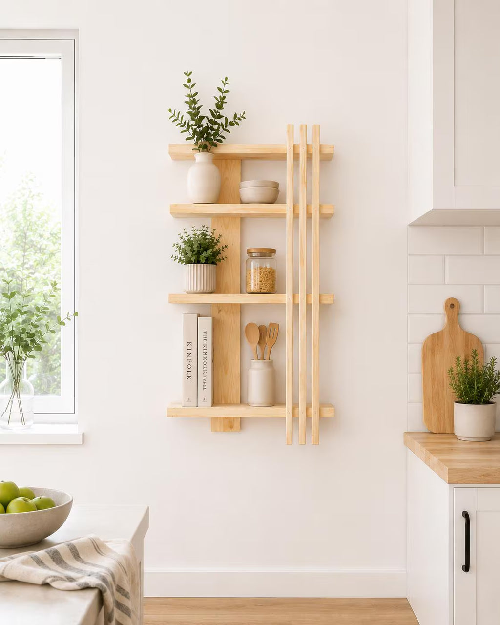 Modern Geometric Pine Shelf – Handmade Minimalist Floating Storage FRYDECO