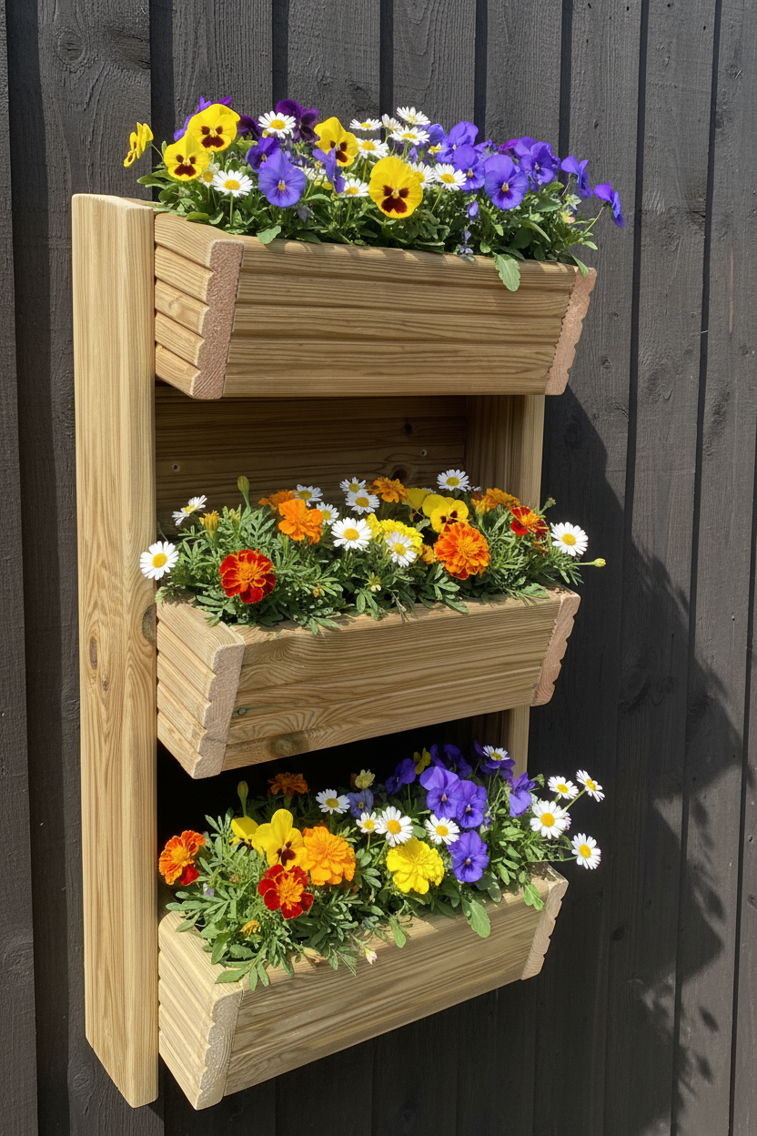 Cascading 3-Tier Wall Planter - Angled Wooden Garden Planter | FRYDECO