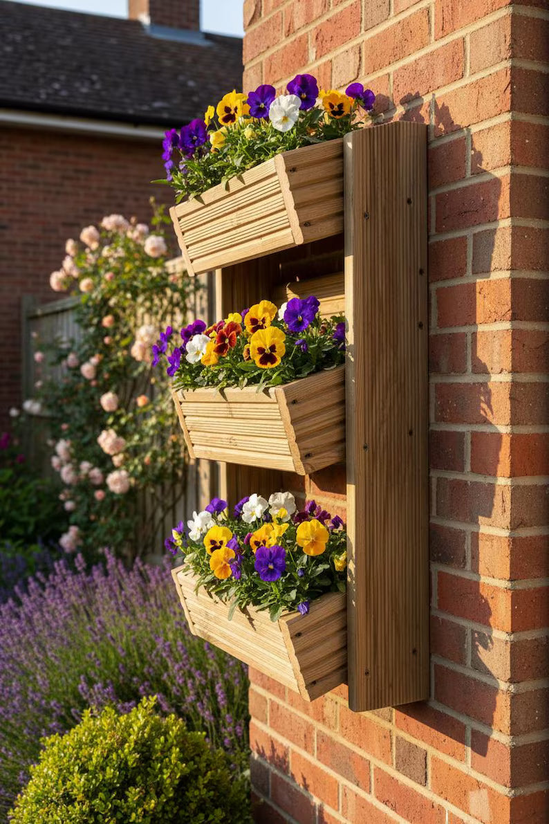 Cascading 3-Tier Wall Planter - Angled Wooden Garden Planter | FRYDECO