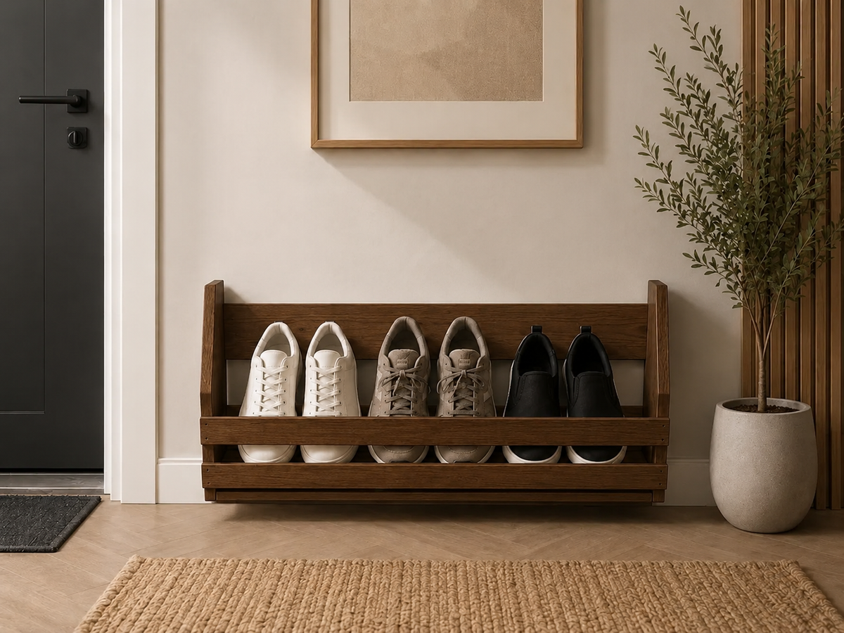 Wall Mounted Shoe Rack | Wooden Floating Shoe Shelf | Entryway Shoe Storage | Handmade Pine Hallway Organizer