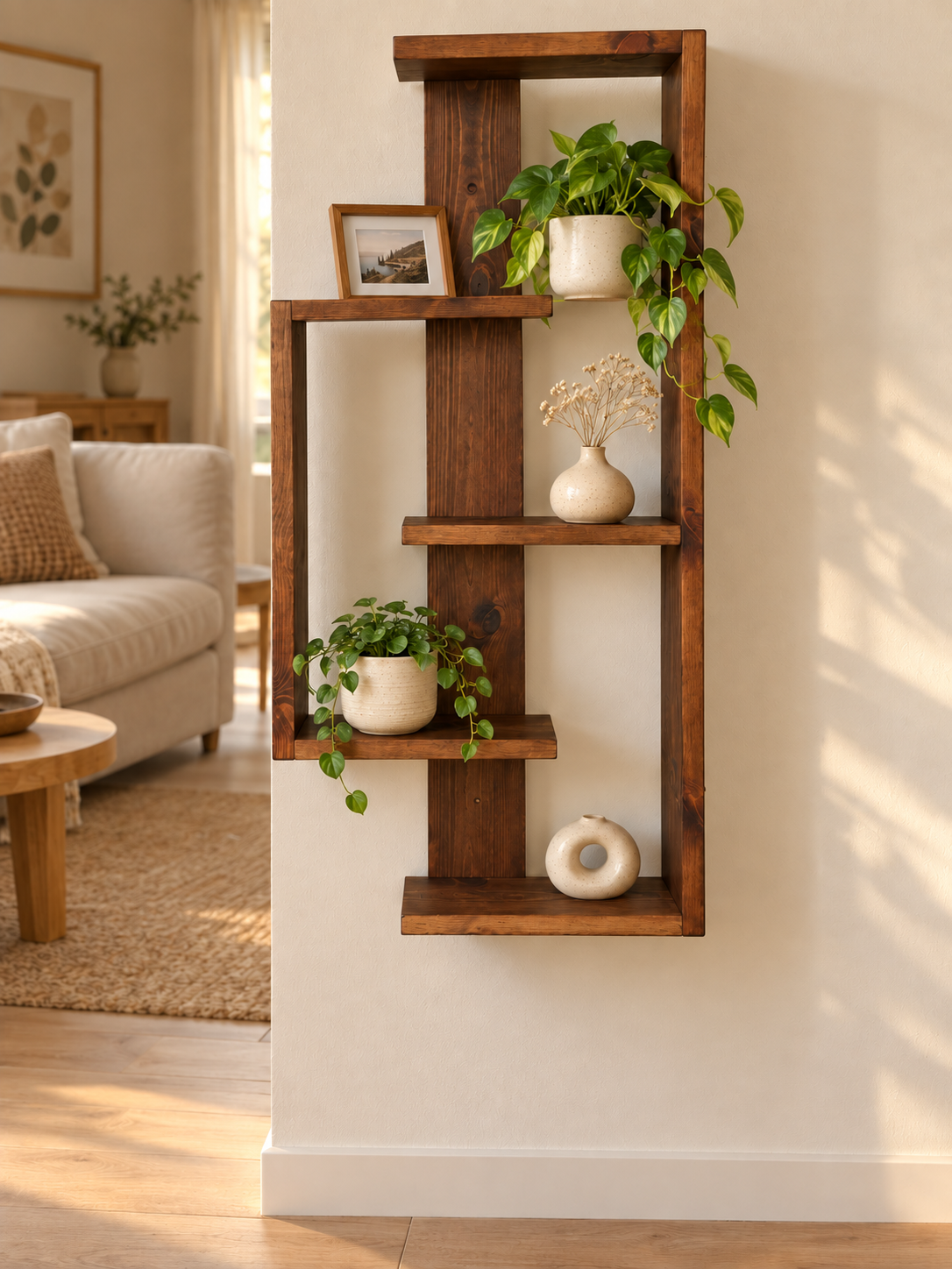 Geometric Pine Wall Shelf – Handmade Asymmetrical Display