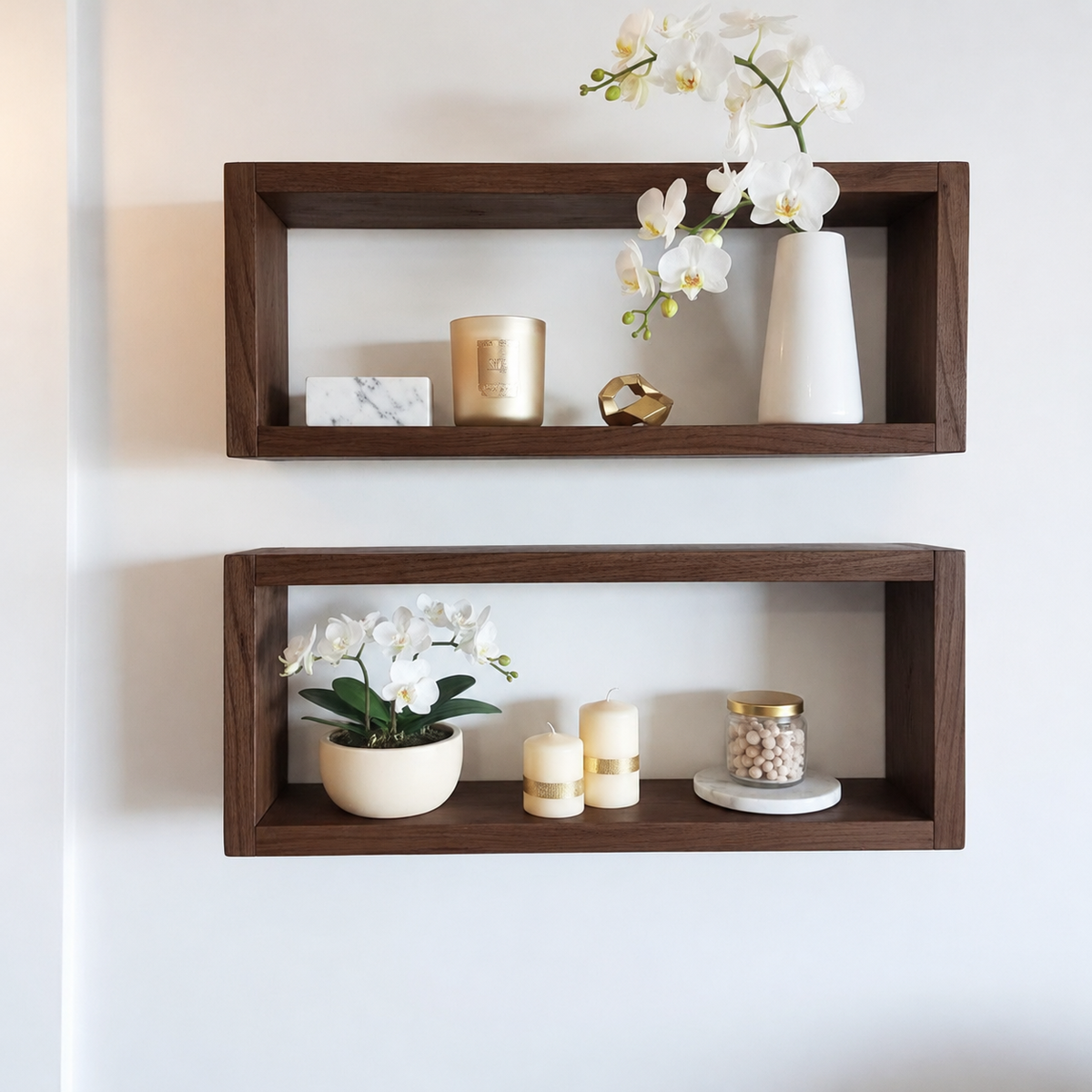 Medium Wooden Box Wall Shelf Set of 2 - Rustic Display Shelves | FRYDECO