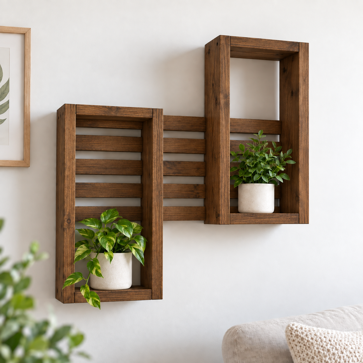 Handmade Vertical Interlocking Pine Shelf, 60cm Square Plant Display, Multiple Finishes