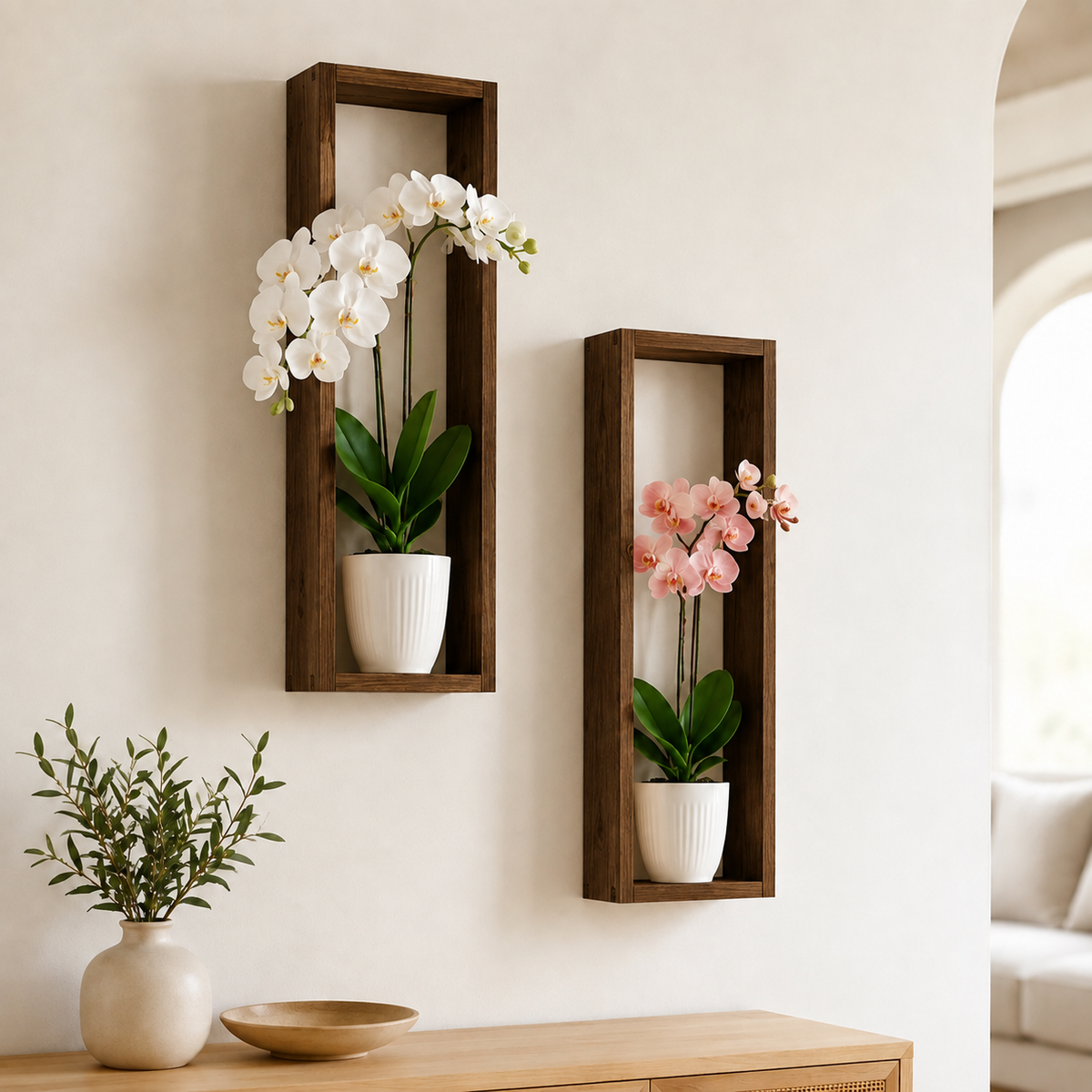 Long Vertical Wall Shelf Set of 2 - Rustic Wood Shelf | FRYDECO