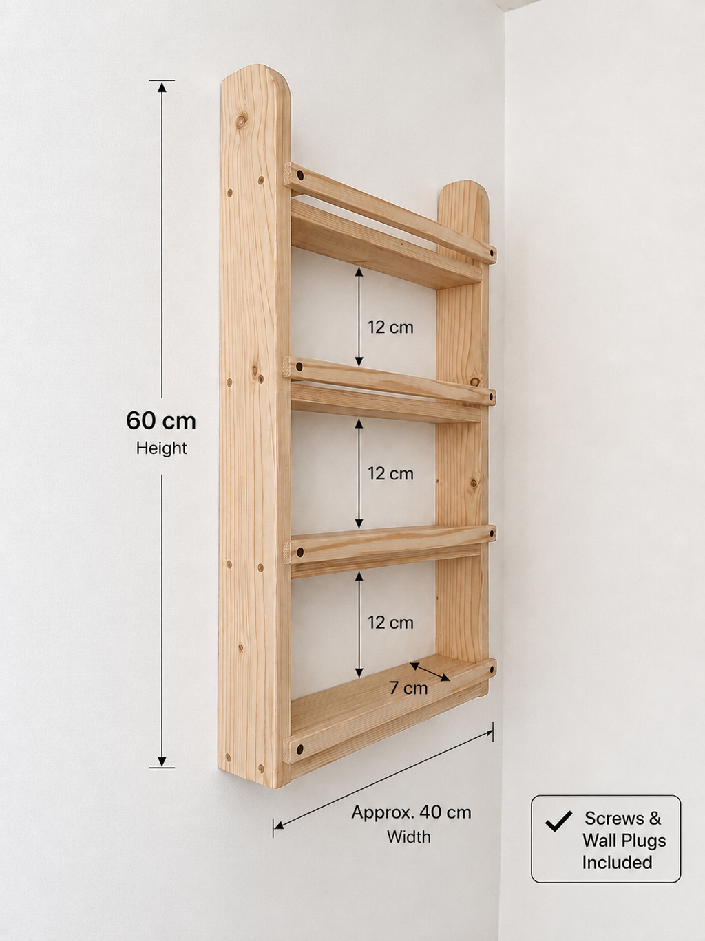 Wooden Spice Rack | Handmade Wall Mounted Shelf | FRYDECO